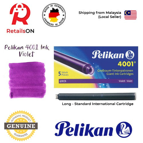 Pelikan 4001/GTP5 Ink Cartridges - Violet / International Fountain Pen Ink Cartridges (ORIGINAL) [1 Pack of 5] - RetailsON.com (Premium Retail Collections)