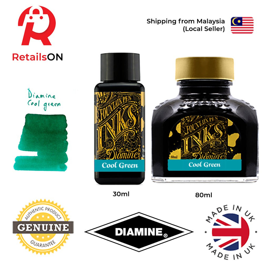 Diamine Ink Bottle (30ml / 80ml) - Cool Green / Fountain Pen Ink Bottle 1pc (ORIGINAL) / [RetailsON] - RetailsON.com (Premium Retail Collections)