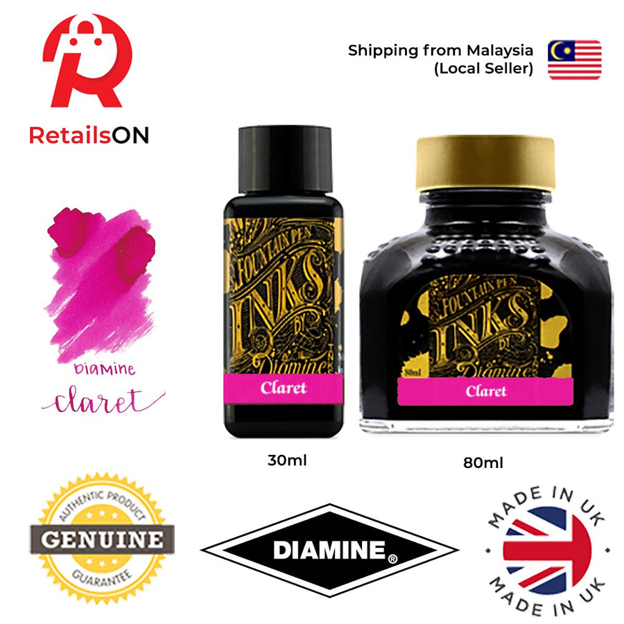 Diamine Ink Bottle (30ml / 80ml) - Claret / Fountain Pen Ink Bottle 1pc (ORIGINAL) / [RetailsON] - RetailsON.com (Premium Retail Collections)