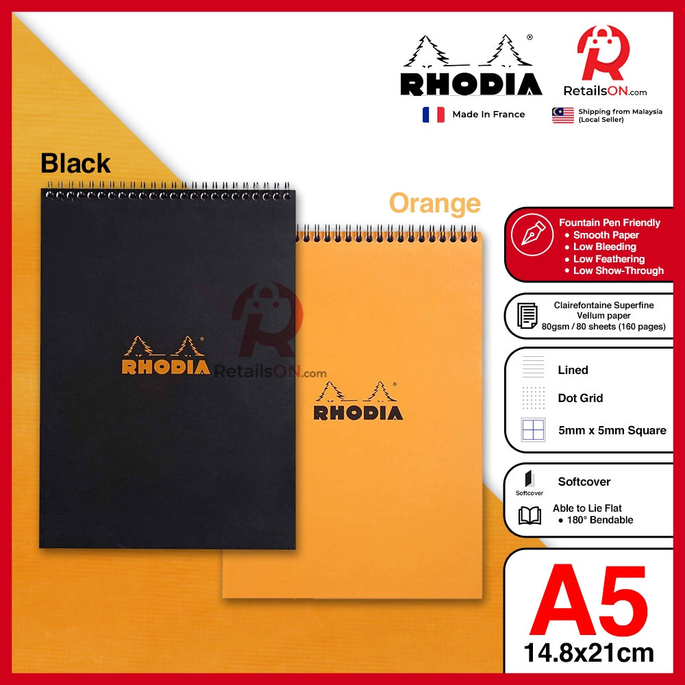 RHODIA Notebook - Classic Notepad (A5) - Fountain Pen Friendly Paper (ORIGINAL) | [RetailsON] - RetailsON.com (Premium Retail Collections)