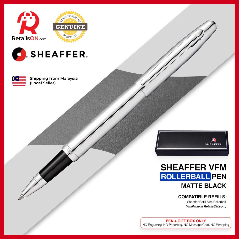 Sheaffer VFM Rollerball Pen - Pure Chrome Trim (with Black - Medium (M) Refill) / {ORIGINAL} / [RetailsON] - RetailsON.com (Premium Retail Collections)