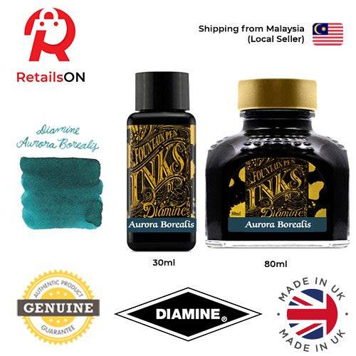 Diamine Ink Bottle (30ml / 80ml) - Aurora Borealis / Fountain Pen Ink Bottle 1pc (ORIGINAL) / [RetailsON] - RetailsON.com (Premium Retail Collections)