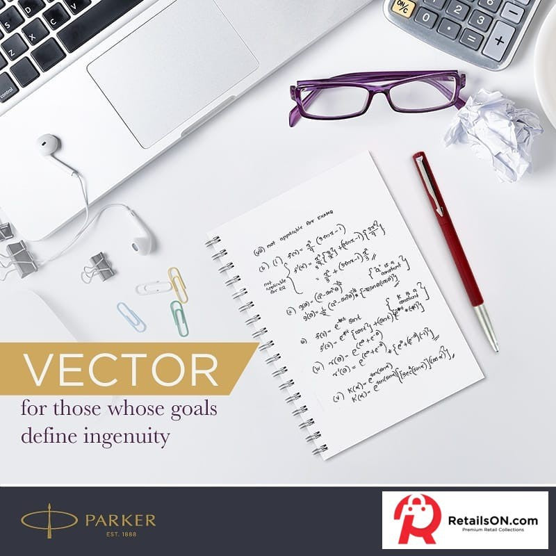 Parker Vector Ballpoint Pen - Stainless Steel (with Blue - Medium (M) Refill) / {ORIGINAL} / [RetailsON] - RetailsON.com (Premium Retail Collections)