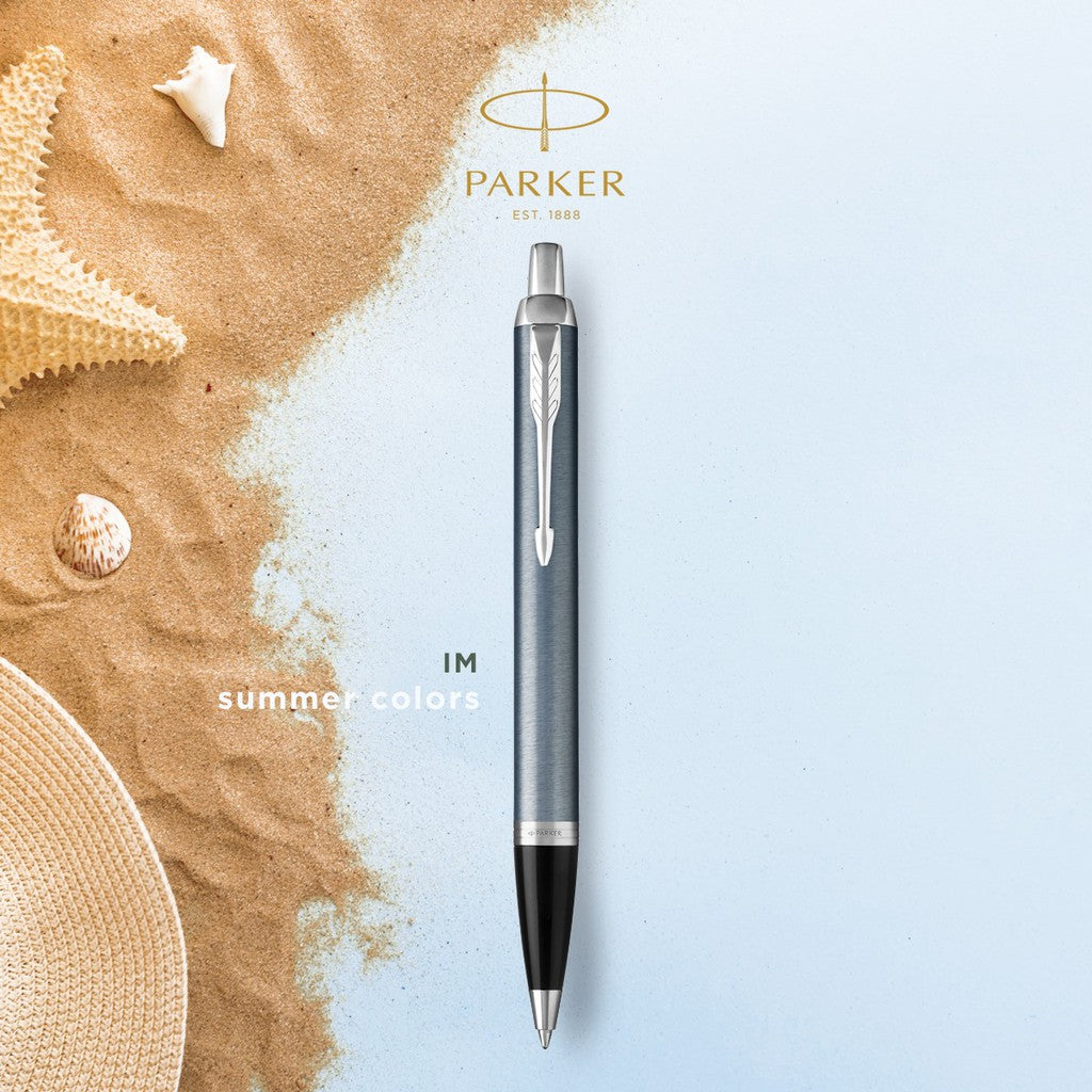 Parker IM Ballpoint Pen - Light Blue Grey Chrome Trim (with Black - Medium (M) Refill) / {ORIGINAL} / [RetailsON] - RetailsON.com (Premium Retail Collections)