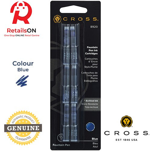 CROSS Refill Fountain Pen Ink Cartridge - Blue / [1 Pack of 6] (ORIGINAL) - RetailsON.com (Premium Retail Collections)