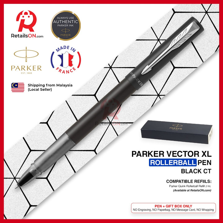 Parker Vector XL Rollerball Pen - Black Chrome Trim (with Black - Medium (M) Refill) / {ORIGINAL} / [RetailsON] - RetailsON.com (Premium Retail Collections)