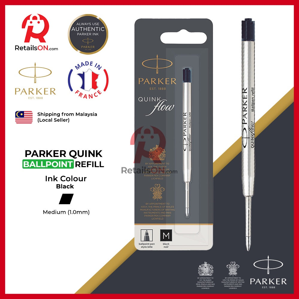 Parker Refill Ballpoint Black - Medium (M) (Quinkflow) / Ball Point Pen Refill 1pc Black (ORIGINAL) - RetailsON.com (Premium Retail Collections)