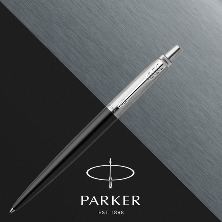 Parker Jotter Ballpoint Pen - Bond Street Black Chrome Trim (with Black - Medium (M) Refill) / {ORIGINAL} / [RetailsON] - RetailsON.com (Premium Retail Collections)