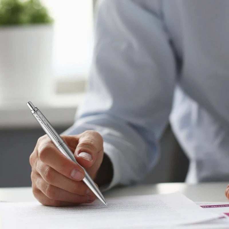 Parker Jotter XL Ballpoint Pen - Monochrome Brushed Steel (with Black - Medium (M) Refill) / {ORIGINAL} / [RetailsON] - RetailsON.com (Premium Retail Collections)