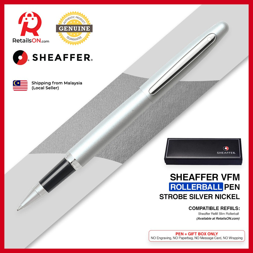 Sheaffer VFM Rollerball Pen - Strobe Silver Chrome Trim (with Black - Medium (M) Refill) / {ORIGINAL} / [RetailsON] - RetailsON.com (Premium Retail Collections)