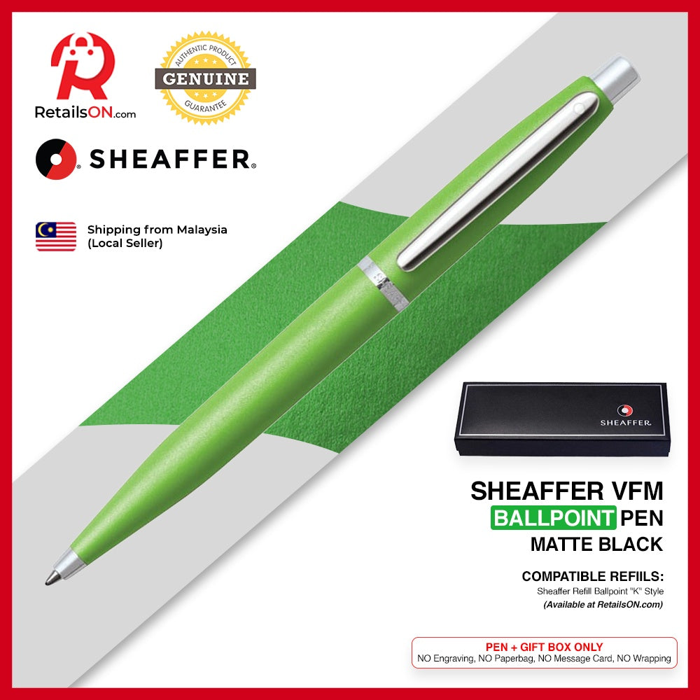 Sheaffer VFM Ballpoint Pen - Eclectic Green Chrome Trim (with Black - Medium (M) Refill) / {ORIGINAL} / [RetailsON] - RetailsON.com (Premium Retail Collections)