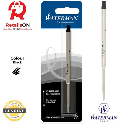 Waterman Refill Ballpoint Black - Medium (M) / Ball Point Pen Refill 1pc Black (ORIGINAL) - RetailsON.com (Premium Retail Collections)