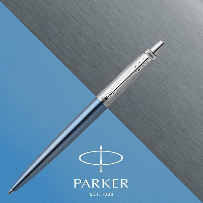 Parker Jotter Ballpoint Pen - Waterloo Blue Chrome Trim (with Black - Medium (M) Refill) / {ORIGINAL} / [RetailsON] - RetailsON.com (Premium Retail Collections)