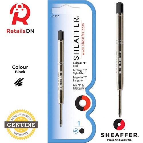 Sheaffer Refill Ballpoint "T" Style - Black / Ball Point Pen Refill 1pc Black (ORIGINAL) - RetailsON.com (Premium Retail Collections)