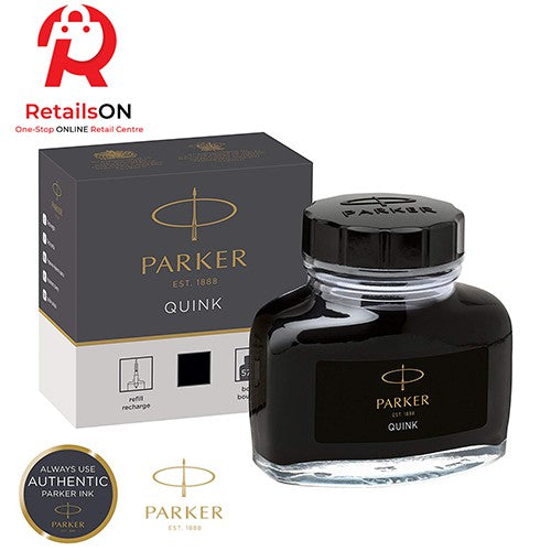 Parker Quink Ink Bottle 57ml Black / Fountain Pen Ink Bottle 1pc Black (ORIGINAL) - RetailsON.com (Premium Retail Collections)