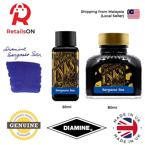 Diamine Ink Bottle (30ml / 80ml) - Sargasso Sea / Fountain Pen Ink Bottle 1pc (ORIGINAL) / [RetailsON] - RetailsON.com (Premium Retail Collections)