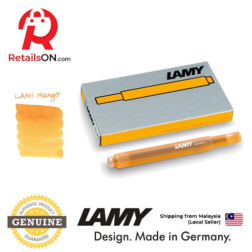 LAMY T10 Fountain Pen Ink Cartridge - Mango (Special Edition) / Fountain Pen Refill [1 Pack of 5] (ORIGINAL) - RetailsON.com (Premium Retail Collections)