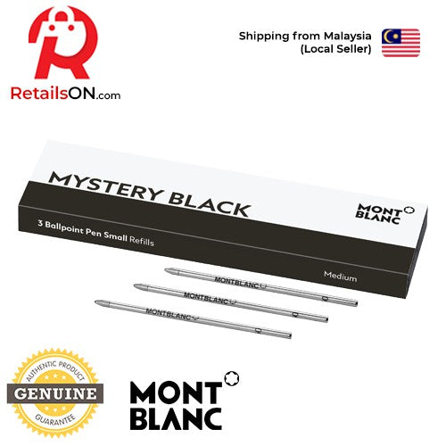 Montblanc SMALL Ballpoint Refills (3 Per Pack) - Mystery Black - Medium (M) (ORIGINAL) / Mini D1 Refill [RetailsON] - RetailsON.com (Premium Retail Collections)