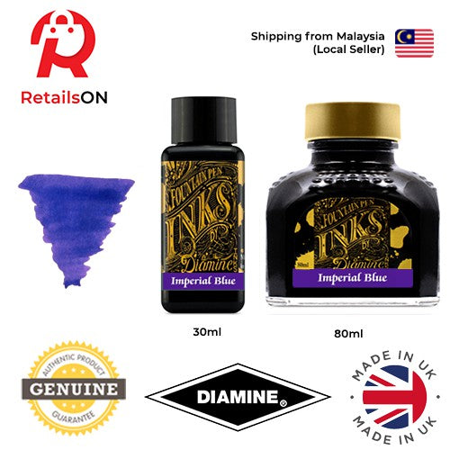 Diamine Ink Bottle (30ml / 80ml) - Imperial Blue / Fountain Pen Ink Bottle 1pc (ORIGINAL) / [RetailsON] - RetailsON.com (Premium Retail Collections)