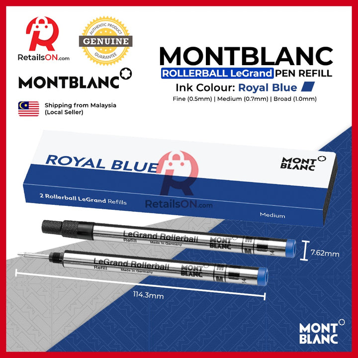 Montblanc Rollerball LeGrand Refill (2 Per Pack) Royal Blue (ORIGINAL) / Rollerball Pen Refill [RetailsON] - RetailsON.com (Premium Retail Collections)