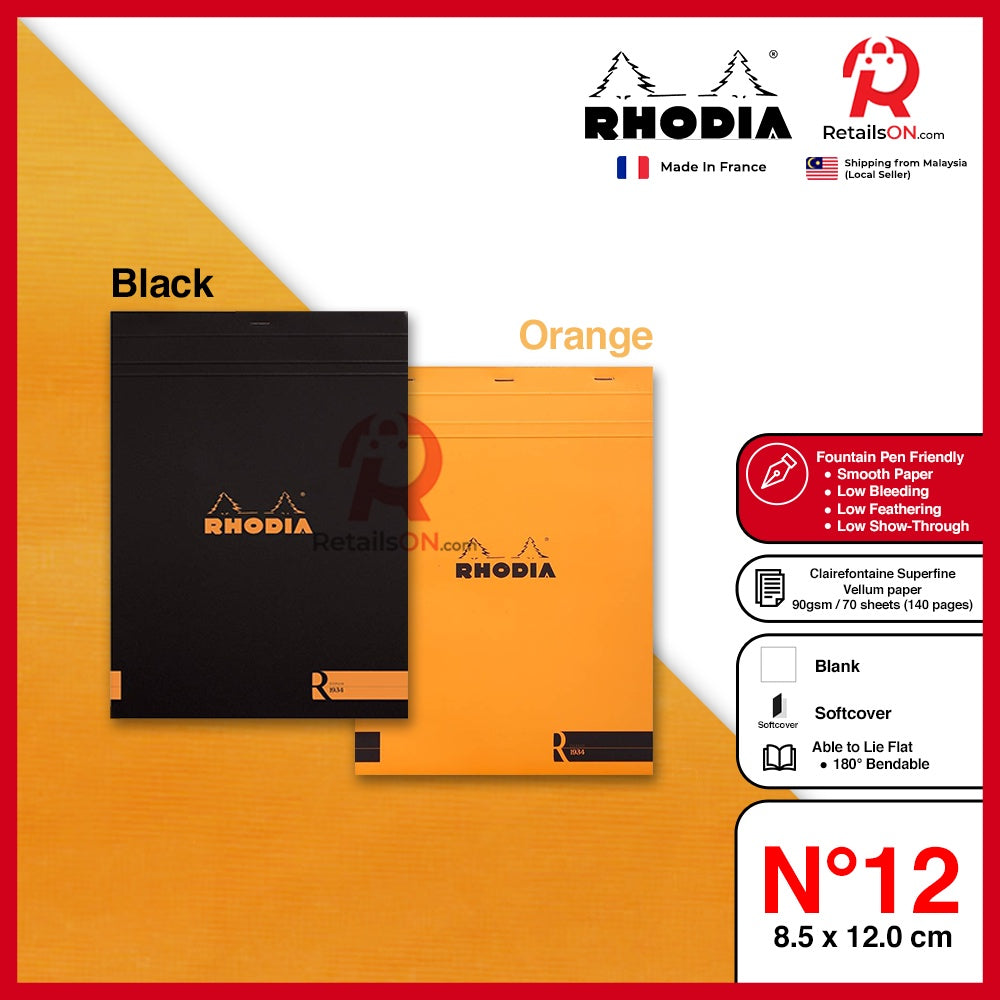 RHODIA Writing Pads - Le R Basics series No. 12 (85x120mm) - Fountain Pen Friendly Paper (ORIGINAL) | [RetailsON] - RetailsON.com (Premium Retail Collections)