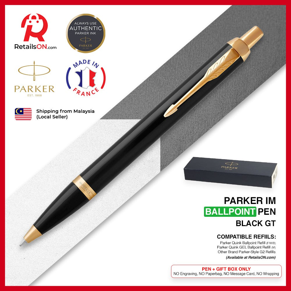 Parker IM Ballpoint Pen - Black Gold Trim (with Black - Medium (M) Refill) / {ORIGINAL} / [RetailsON] - RetailsON.com (Premium Retail Collections)