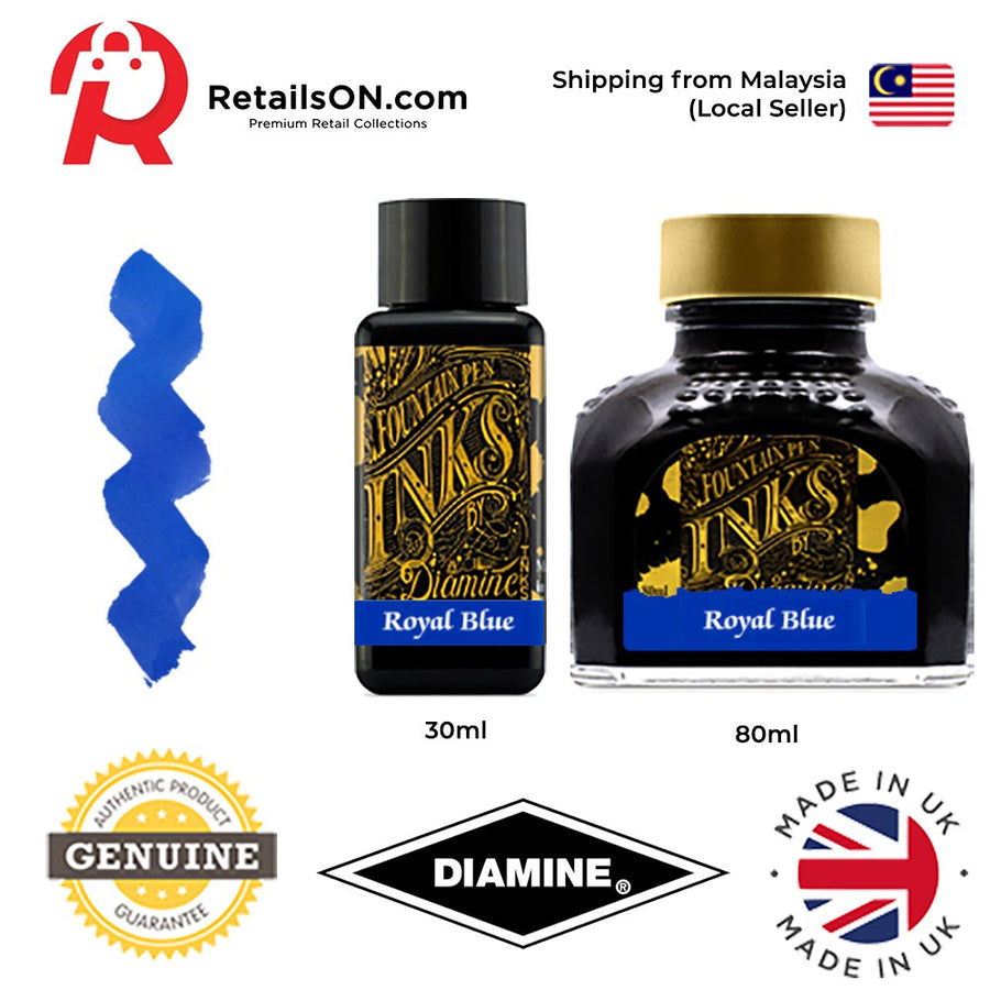 Diamine Ink Bottle (30ml / 80ml) - Royal Blue / Fountain Pen Ink Bottle 1pc (ORIGINAL) / [RetailsON] - RetailsON.com (Premium Retail Collections)