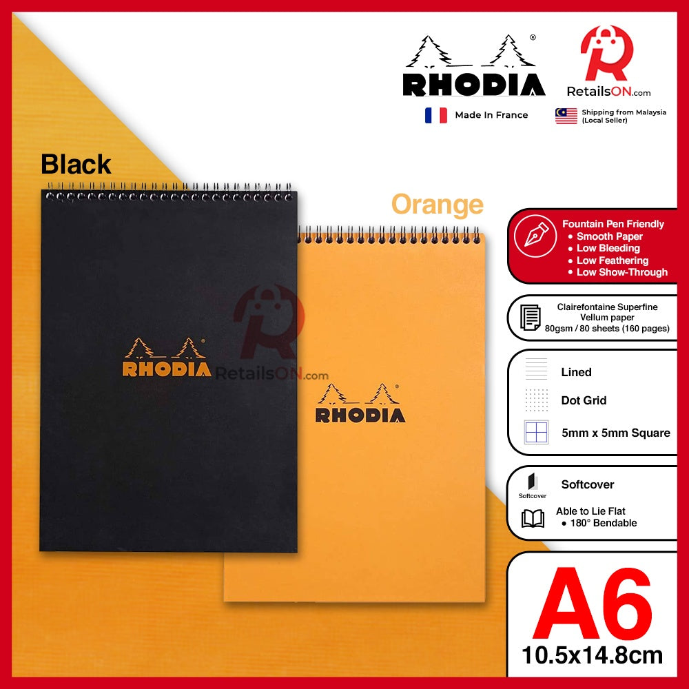 RHODIA Notebook - Classic Notepad (A6) - Fountain Pen Friendly Paper (ORIGINAL) | [RetailsON] - RetailsON.com (Premium Retail Collections)