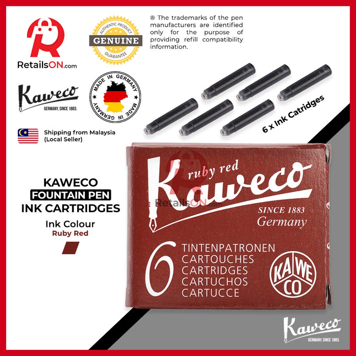 Kaweco Ink Cartridge (6 per pack) - Ruby Red / Standard Fountain Pen Ink Cartridge (ORIGINAL) - RetailsON.com (Premium Retail Collections)