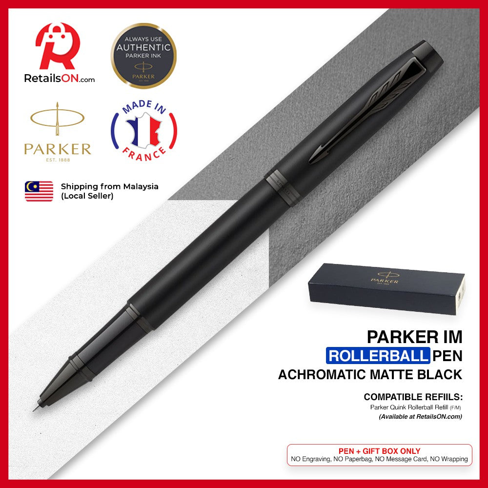 Parker IM Rollerball Pen - Achromatic Matte Black (with Black - Medium (M) Refill) / {ORIGINAL} / [RetailsON] - RetailsON.com (Premium Retail Collections)