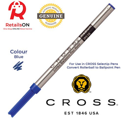 CROSS Refill Jumbo Ballpoint - Blue | Ballpoint Pen Refill for Selectip Pens (ORIGINAL) - RetailsON.com (Premium Retail Collections)