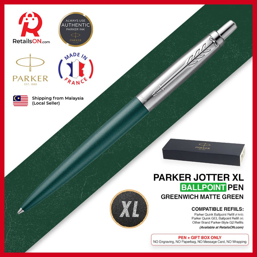 Parker Jotter XL Ballpoint Pen - Greenwich Matte Green CT (with Black - Medium (M) Refill) / {ORIGINAL} / [RetailsON] - RetailsON.com (Premium Retail Collections)
