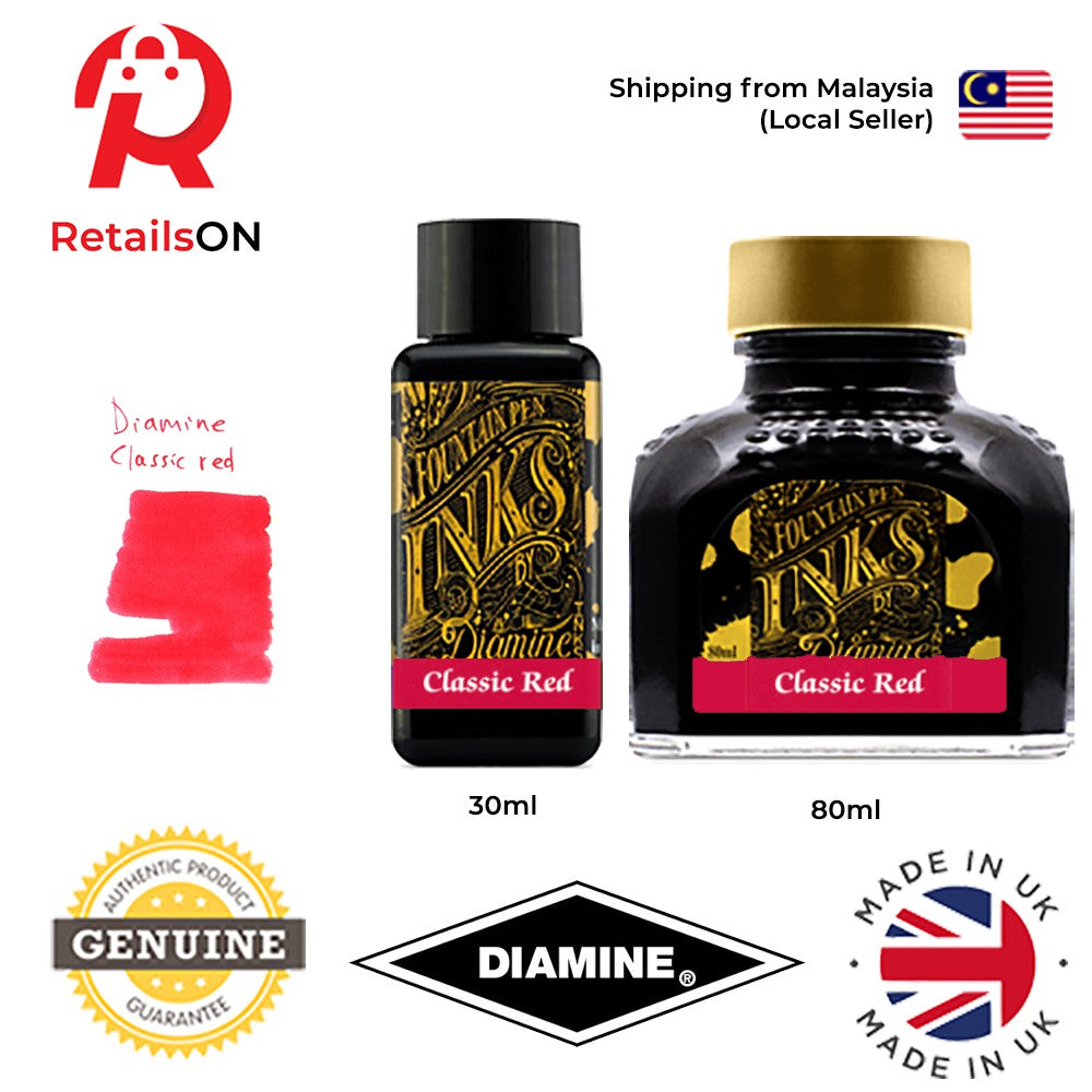 Diamine Ink Bottle (30ml / 80ml) - Classic Red / Fountain Pen Ink Bottle 1pc (ORIGINAL) / [RetailsON] - RetailsON.com (Premium Retail Collections)