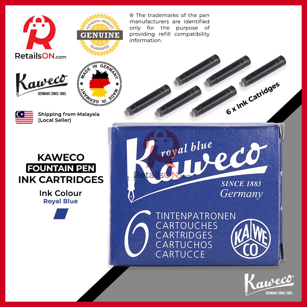 Kaweco Ink Cartridge (6 per pack) - Royal Blue / Standard Fountain Pen Ink Cartridge (ORIGINAL) - RetailsON.com (Premium Retail Collections)