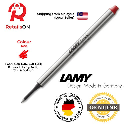 LAMY M66 Rollerball Pen Refill (M) - Red / Capless Roller Ball Pen Refill 1pc (ORIGINAL) - RetailsON.com (Premium Retail Collections)