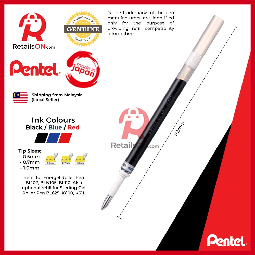 Pentel Energel Refill Gel Ink - LRN5/LR7/LR10 - Needle Point (0.5mm/0.7mm /1.0mm) - Multi Colours (1pc) /[RetailsON]