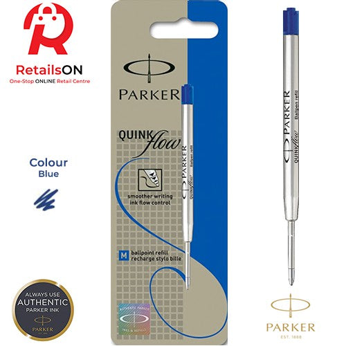 Parker Refill Ballpoint Blue - Medium (M) (Quinkflow) / Ball Point Pen Refill 1pc Blue (ORIGINAL) - RetailsON.com (Premium Retail Collections)