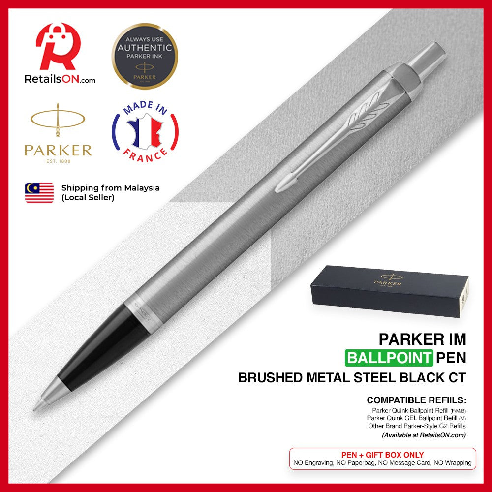 Parker IM Ballpoint Pen - Brushed Steel Chrome Trim (with Black - Medium (M) Refill) / {ORIGINAL} / [RetailsON] - RetailsON.com (Premium Retail Collections)