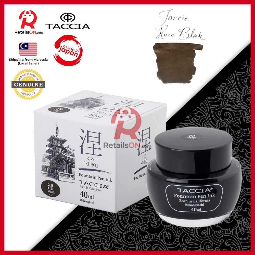 Taccia Sunao-Iro Ink Bottle (40ml) - Kuro (Black) / Fountain Pen Ink Bottle 1pc (ORIGINAL) / [RetailsON] - RetailsON.com (Premium Retail Collections)