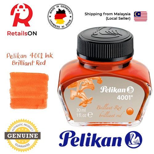 Pelikan 4001 30ml Ink Bottle - Brilliant Red / Fountain Pen Ink Bottle 1pc (ORIGINAL) - RetailsON.com (Premium Retail Collections)