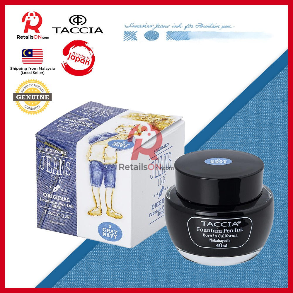 Taccia Jeans Ink Bottle (40ml) - #5 - Grey Navy / Fountain Pen Ink Bottle 1pc (ORIGINAL) / [RetailsON] - RetailsON.com (Premium Retail Collections)