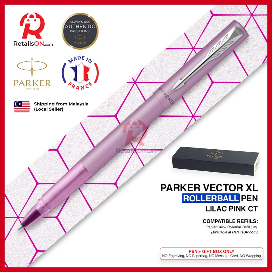 Parker Vector XL Rollerball Pen - Lilac Pink Chrome Trim (with Black - Medium (M) Refill) / {ORIGINAL} / [RetailsON] - RetailsON.com (Premium Retail Collections)