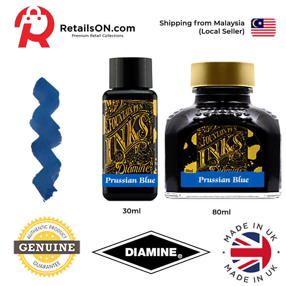 Diamine Ink Bottle (30ml / 80ml) - Prussian Blue / Fountain Pen Ink Bottle 1pc (ORIGINAL) / [RetailsON] - RetailsON.com (Premium Retail Collections)