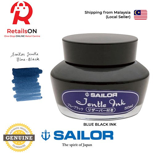 Sailor Jentle Classic - Blue Black - Fountain Pen Ink Bottle - 50ml (ORIGINAL) | Round Ink Bottle - RetailsON.com (Premium Retail Collections)