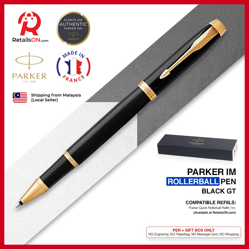 Parker IM Rollerball Pen - Black Gold Trim (with Black - Medium (M) Refill) / {ORIGINAL} / [RetailsON] - RetailsON.com (Premium Retail Collections)