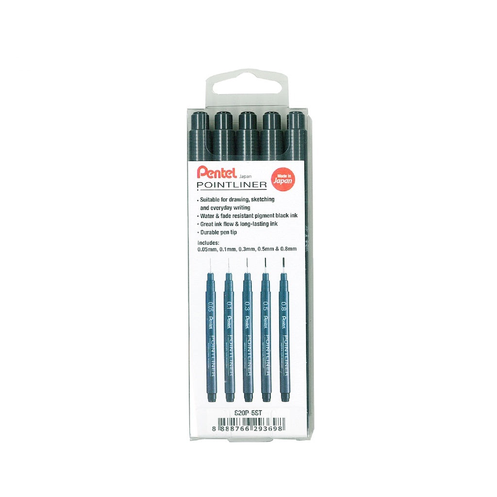 Pentel S20P Pointliner Pen (Fineliner Fibre Tip) - Black Ink [5 Pcs SET]  (ORIGINAL) | [RetailsON] - RetailsON.com (Premium Retail Collections)