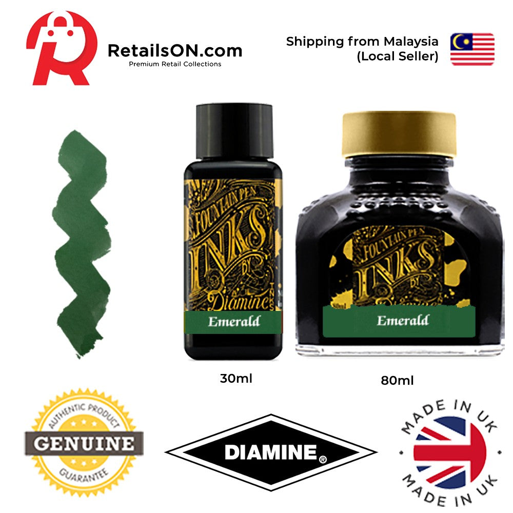 Diamine Ink Bottle (30ml / 80ml) - Emerald / Fountain Pen Ink Bottle 1pc (ORIGINAL) / [RetailsON] - RetailsON.com (Premium Retail Collections)