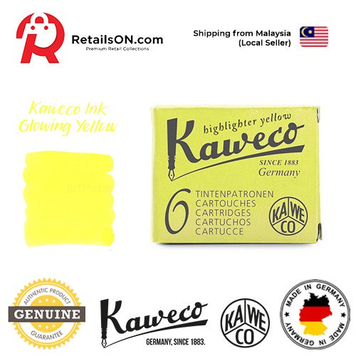 Kaweco Ink Cartridge (6 per pack) - Glowing Yellow Highlighter Ink / Standard Fountain Pen Ink Cartridge (ORIGINAL) - RetailsON.com (Premium Retail Collections)