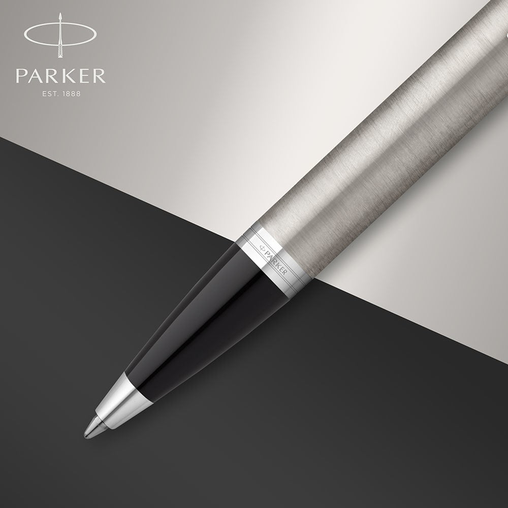 Parker IM Ballpoint Pen - Brushed Steel Chrome Trim (with Black - Medium (M) Refill) / {ORIGINAL} / [RetailsON] - RetailsON.com (Premium Retail Collections)