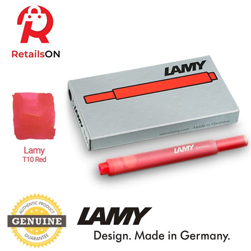 LAMY T10 Fountain Pen Ink Cartridge - Red / Fountain Pen Refill [1 Pack of 5] (ORIGINAL) - RetailsON.com (Premium Retail Collections)